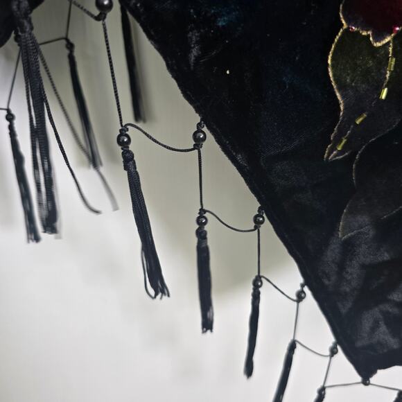 Coldwater Creek Velvet Burnout Beaded Floral Poncho Tassel Fringe OS - Picture 7 of 8